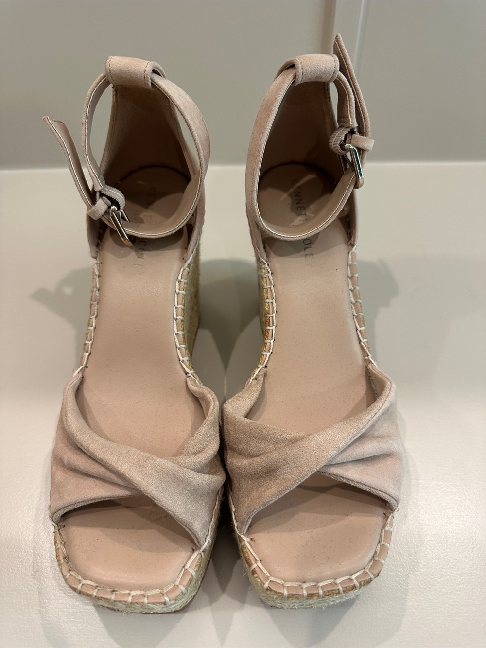 Kenneth Cole Blush Tan Ankle-Strap Espadrille Wedges